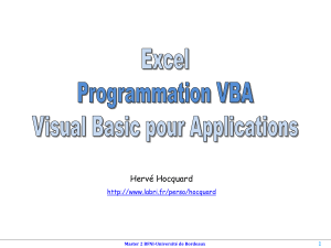 Programmation VBA sous Excel : G&eacute;n&eacute;ralit&eacute;s et Concepts