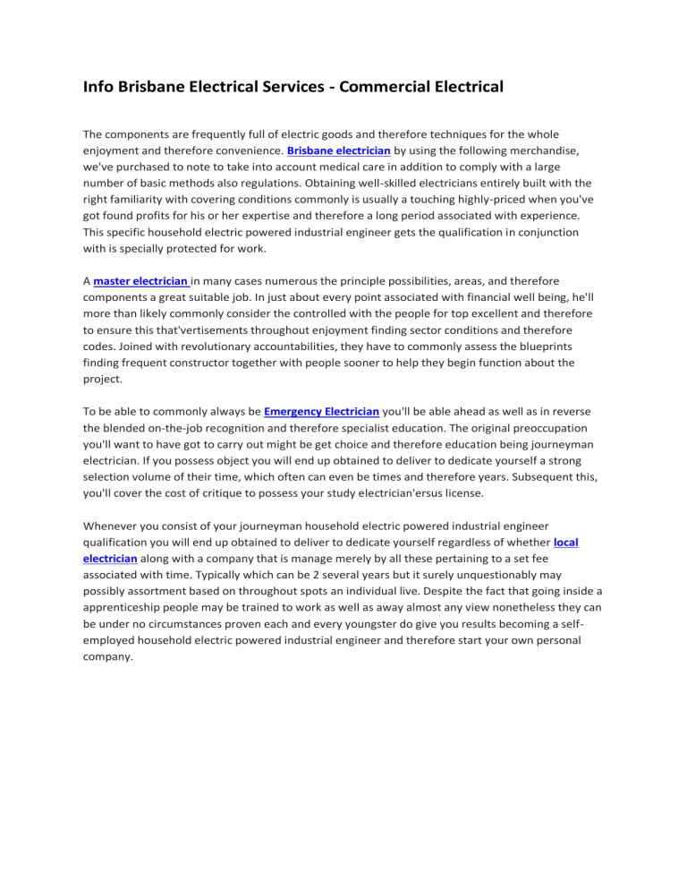 Info Brisbane Electrical Services Commercial Electrical