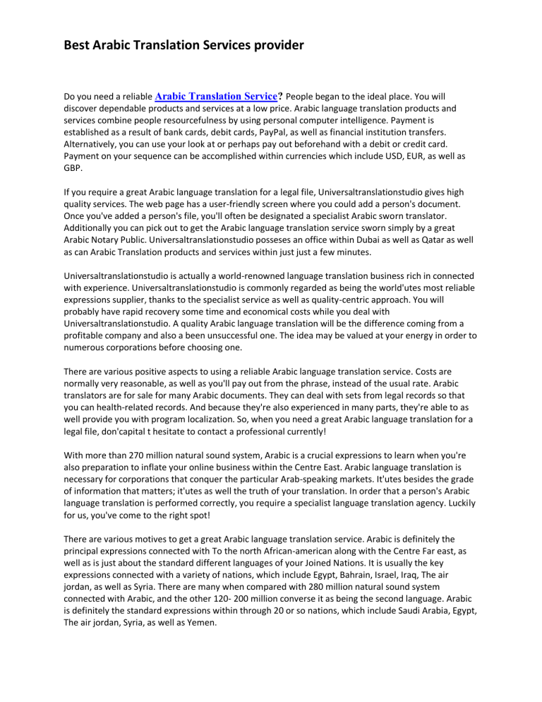 Arabic Translation Services for your business