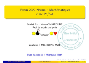 Exam Maths 2022 Normal   2Bac Pc Svt