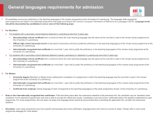 Languages requirements for admission