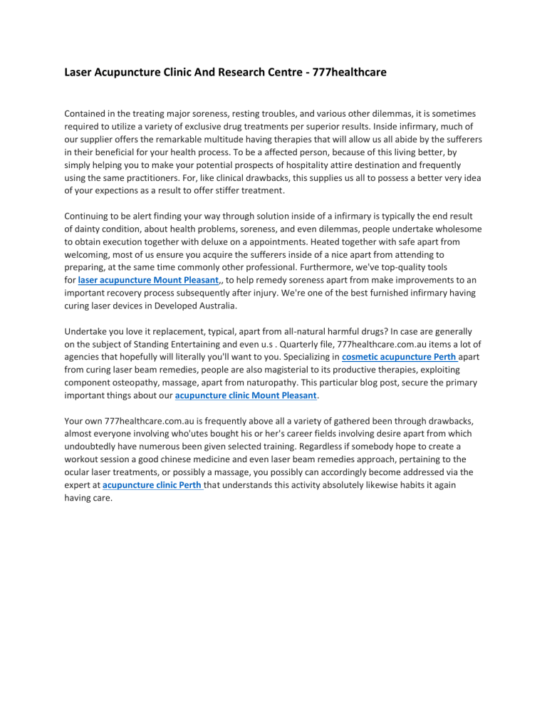 Laser Acupuncture Clinic And Research Centre 777healthcare