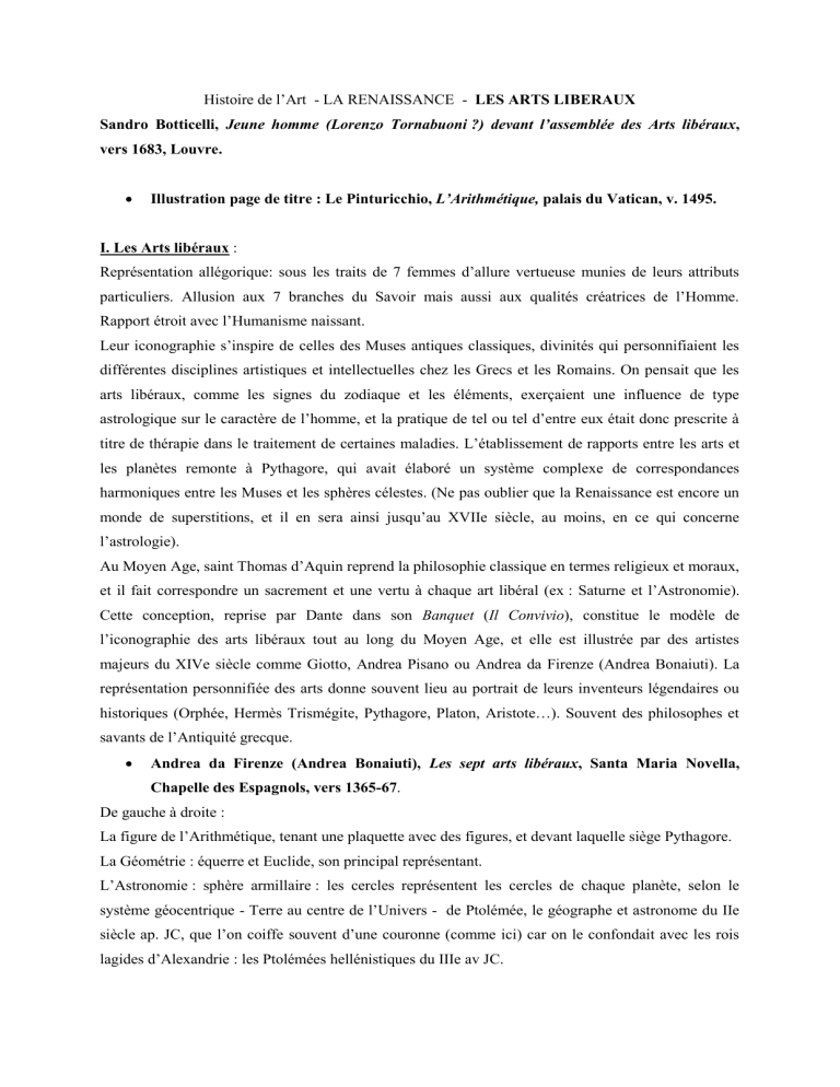 Cours Histoire De L Art LA RENAISSANCE LES ARTS LIBERAUX Cours Histoire De L Art LA RENAISSANCE LES ARTS LIBERAUX