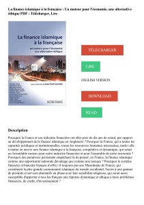 La finance islamique à la française   Un moteur pour l'économie, une alternative éthique PDF - Télécharger, Lire