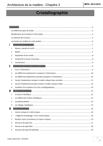 Cristallographie. Architecture de la matière - Chapitre 3 MPSI