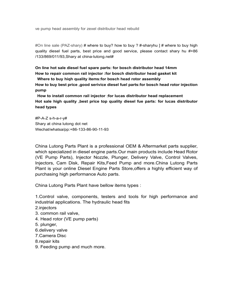 ve pump head assembly for zexel distributor head rebuild