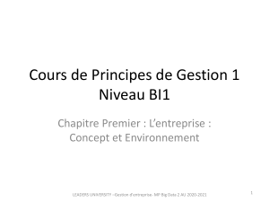 chapitre 1  l'entreprise concepts et environnement Cours de Principes de Gestion 1