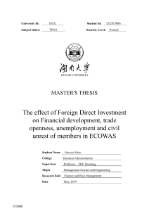 2019-HUSSAINI SHITU-The effect of Foreign Direct Investment on Financial development, trade openness, unemployment and civil unrest of members in ECOWAS