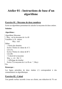 Atelier 01 Instructions de base dun algorithme