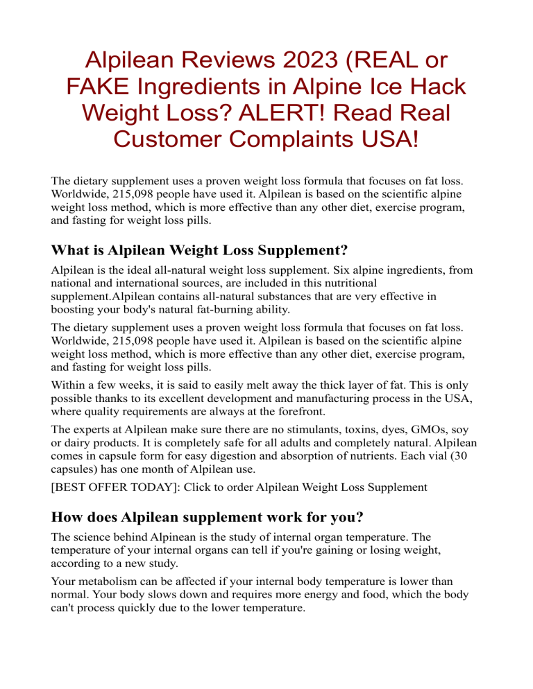 Alpilean Reviews 2023 (REAL or FAKE Ingredients in Alpine Ice Hack