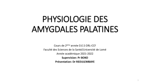 PHYSIOLOGIE DES AMYGDALES PALATINES