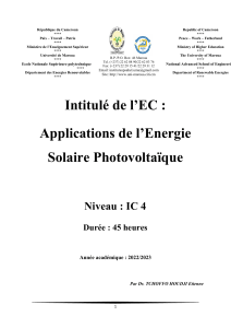 Notes de Cours UE Applications Energie Solaire PV