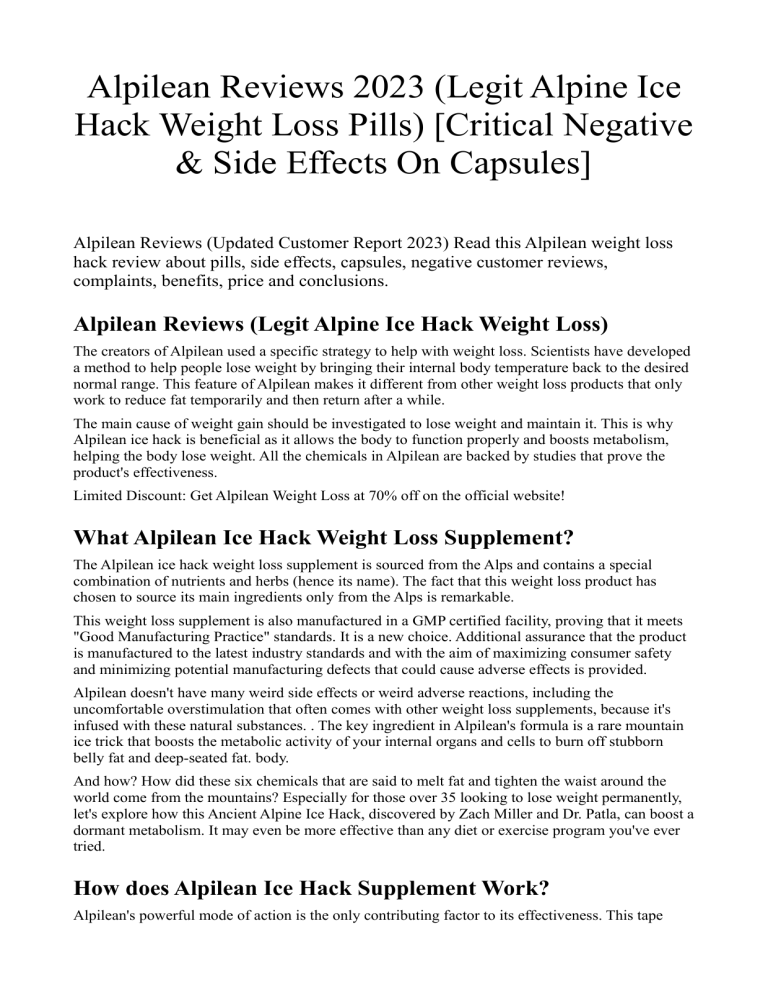 Alpilean Reviews 2023 (Legit Alpine Ice Hack Weight Loss Pills