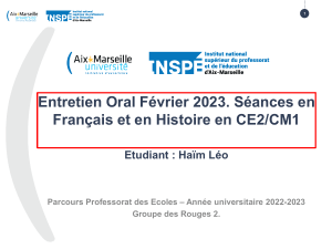 Entretien oral 2023 seances francais histoire CE2 CM1 Leo Haim