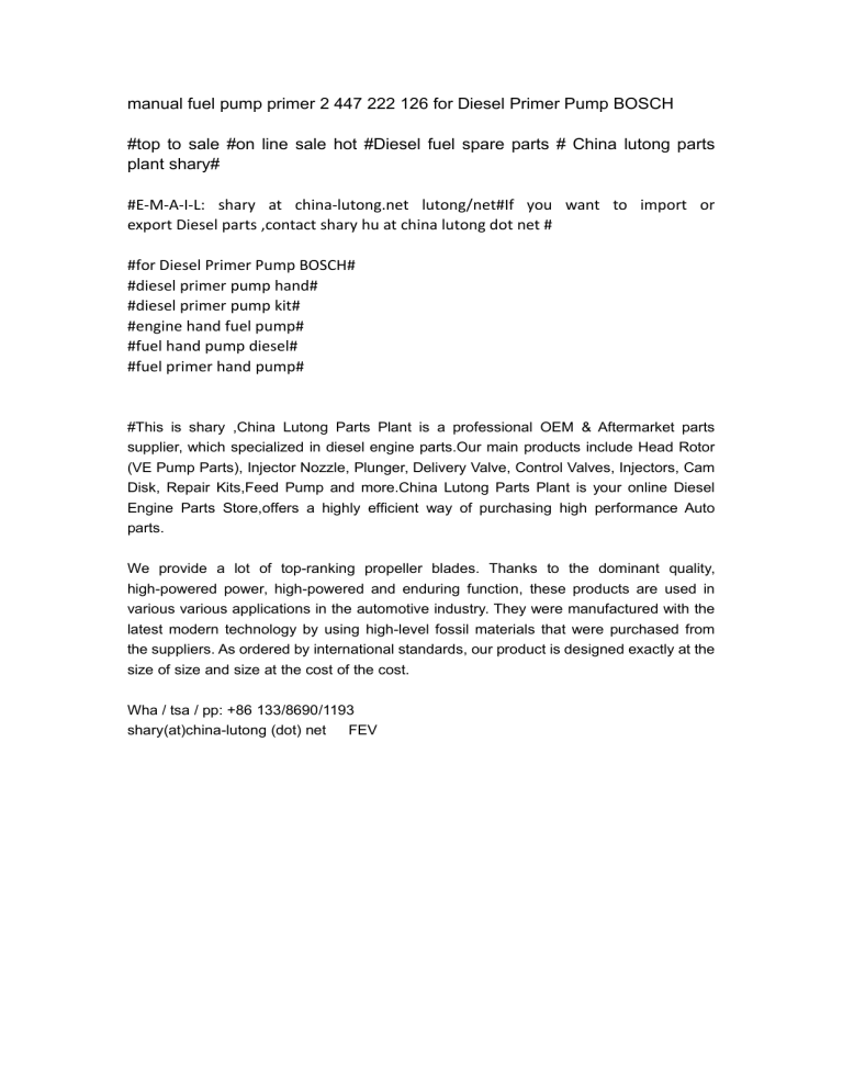 manual fuel pump primer 2 447 222 126 for Diesel Primer Pump BOSCH