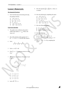 Y10 Quadratics Ext Lesson 1 (5.3 Advance) - Homework