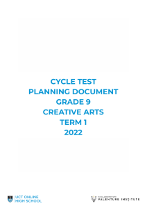 Creative Arts Grade 9 Cycle Test WHAT MUST I STUDY