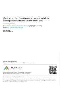 K. AIT MEZIANE, Contextes et interlocutions de la chanson kabyle de l'immigration en France (années 1930 à 1970)