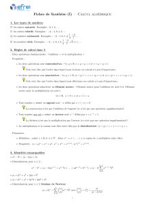 Fiches de Synthèse (I) — Calcul algébrique