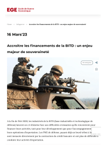 Accroitre les financements de la BITD   un enjeu majeur de souveraineté   Ecole de Guerre Economique