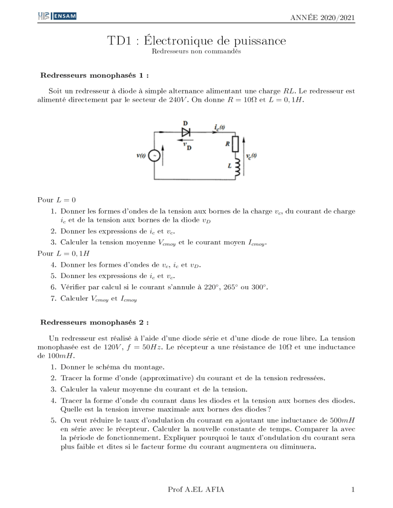 TD1 - Redresseurs Non Commandés