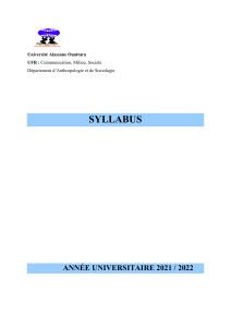 Syllabus Sociologie G&eacute;n&eacute;rale - Universit&eacute; Alassane Ouattara