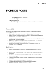 ECONOMISTE DE LA CONSTRUCTION   FICHE DE POSTE