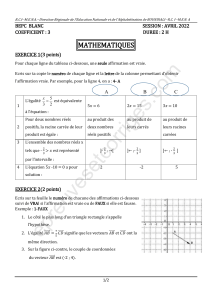 SUJET BEPC BLANC 2022 MATHEMATIQUES REGIONAL DE BOUNDIALI COTE DIVOIRE