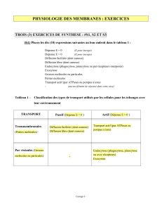 PHYSIOLOGIE DES MEMBRANES   EXERCICES