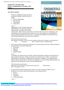 Test Bank Fundamentals Of Nursing 11th Edition Potter Perry chapter 1