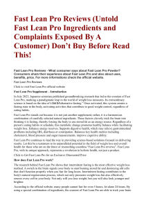 Fast Lean Pro Reviews (Untold Fast Lean Pro Ingredients and Complaints Exposed By A Customer) Don’t Buy Before Read This!