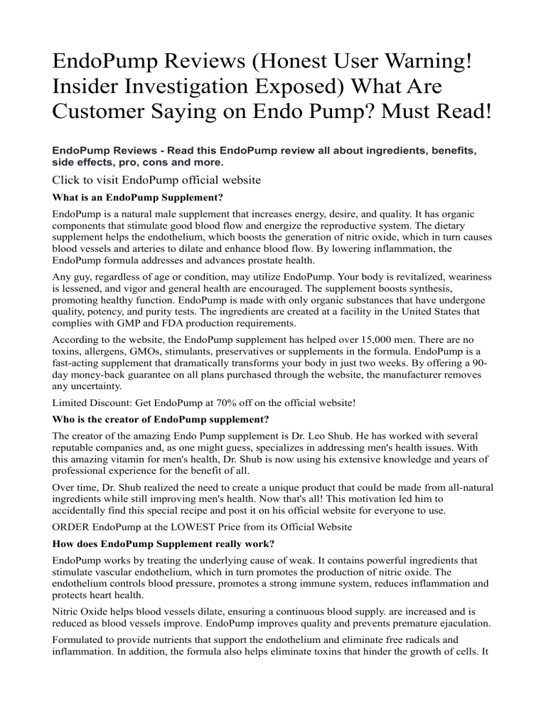 EndoPump Reviews Honest User Warning Insider Investigation Exposed What