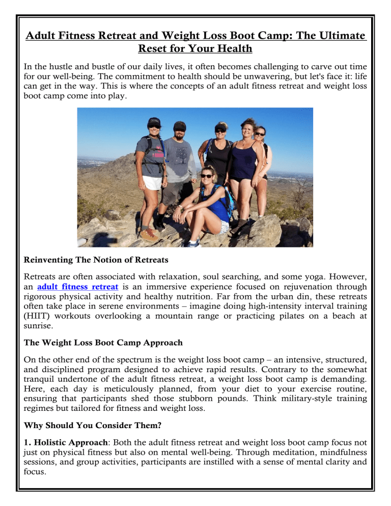 Adult Fitness Retreat and Weight Loss Boot Camp..