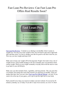 Fast Lean Pro Reviews Can Fast Lean Pro Offers Real Results Soon