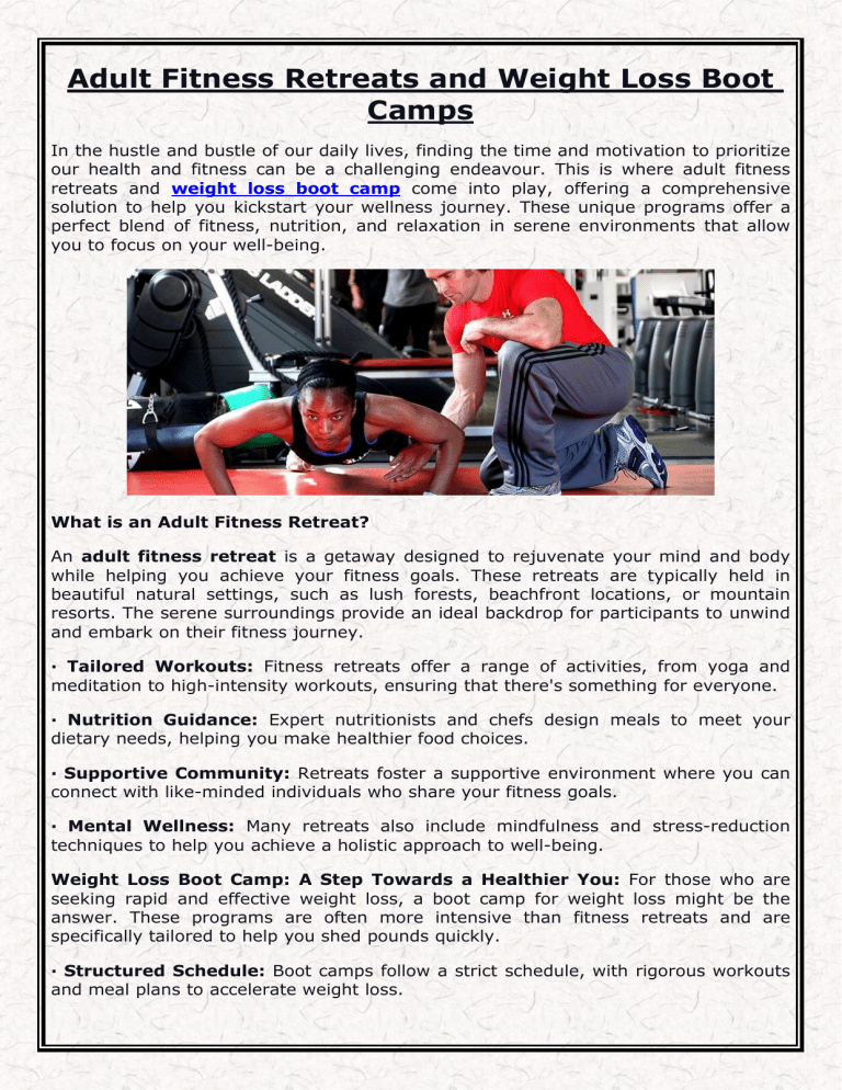 Adult Fitness Retreats and Weight Loss Boot Camps