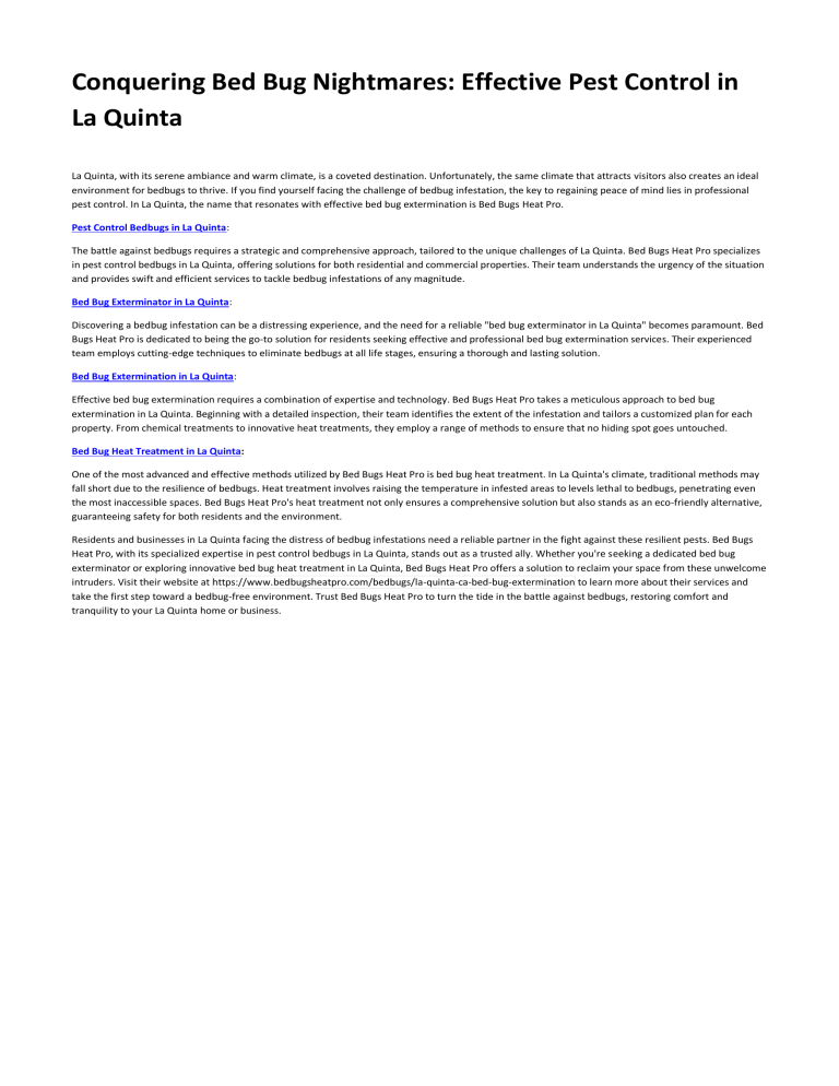 Conquering Bed Bug Nightmares Effective Pest Control in La Quinta