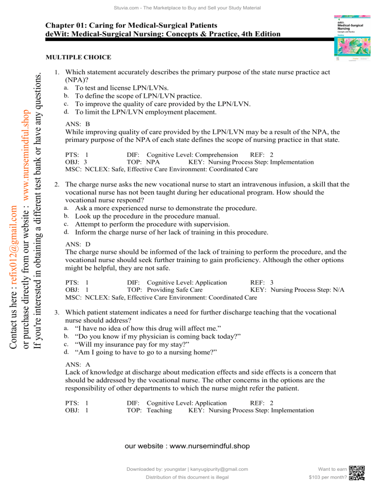 Test Bank For Dewits Medical Surgical Nursing Concepts And Practice 4th ...