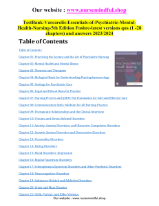 Test Bank for Varcarolis’ Essentials of Psychiatric Mental Health Nursing: A Communication Approach to Evidence-Based Care 5th Edition by Chyllia D Fosbre PDF | Instant Download | All Chapters Included