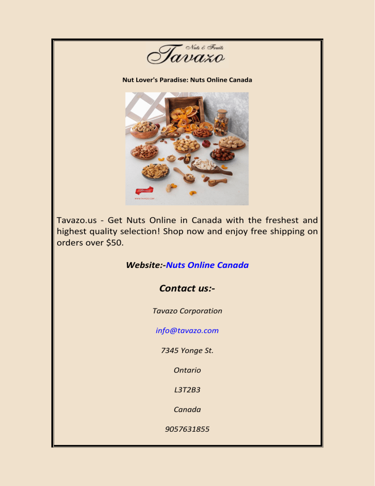 Nut Lover's Paradise Nuts Online Canada