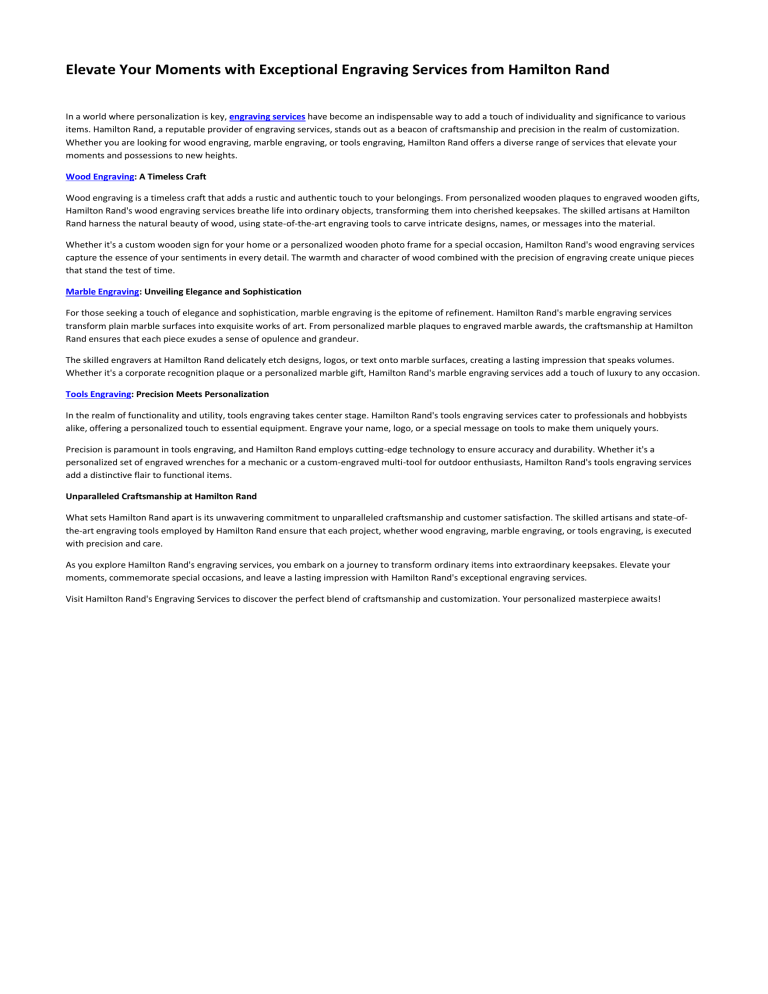 Elevate Your Moments with Exceptional Engraving Services from Hamilton Rand