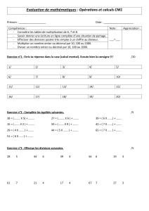 Evaluation de mathématiques TABLES divisions x10 x100
