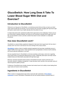 GlucoSwitch : How Long Does It Take To Lower Blood Sugar With Diet and Exercise?
