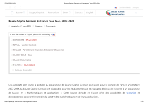 Bourse Sophie Germain en France pour Tous, 2023-2024