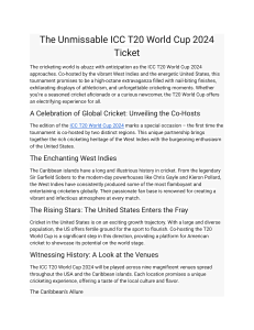 The Unmissable ICC T20 World Cup 2024 Ticket