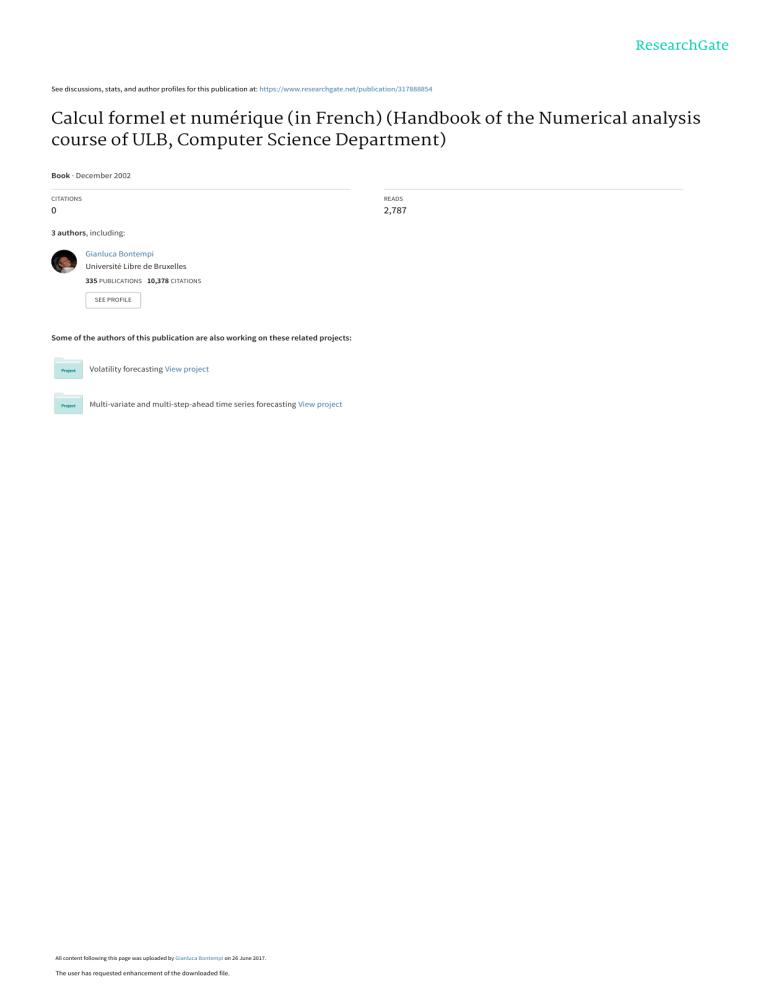 Calcul formel et numerique in French Handbook of the Numerical analysis 