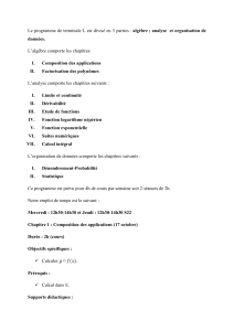 Programme Terminale L : Algèbre, Analyse, Données