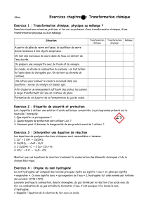 3e exercices chapitre transformations chimiques