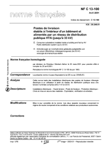 NF C 13-100 Postes de livraison à l'intérieur d'un bâtiment text