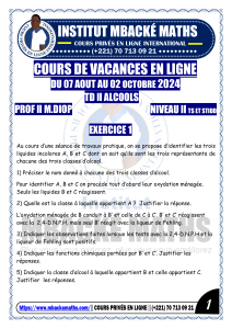 TD Alcools: Exercices de Chimie Organique TS/STIDD