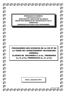 Programme SVT Sénégal Secondaire: Classes de Secondes à Terminales